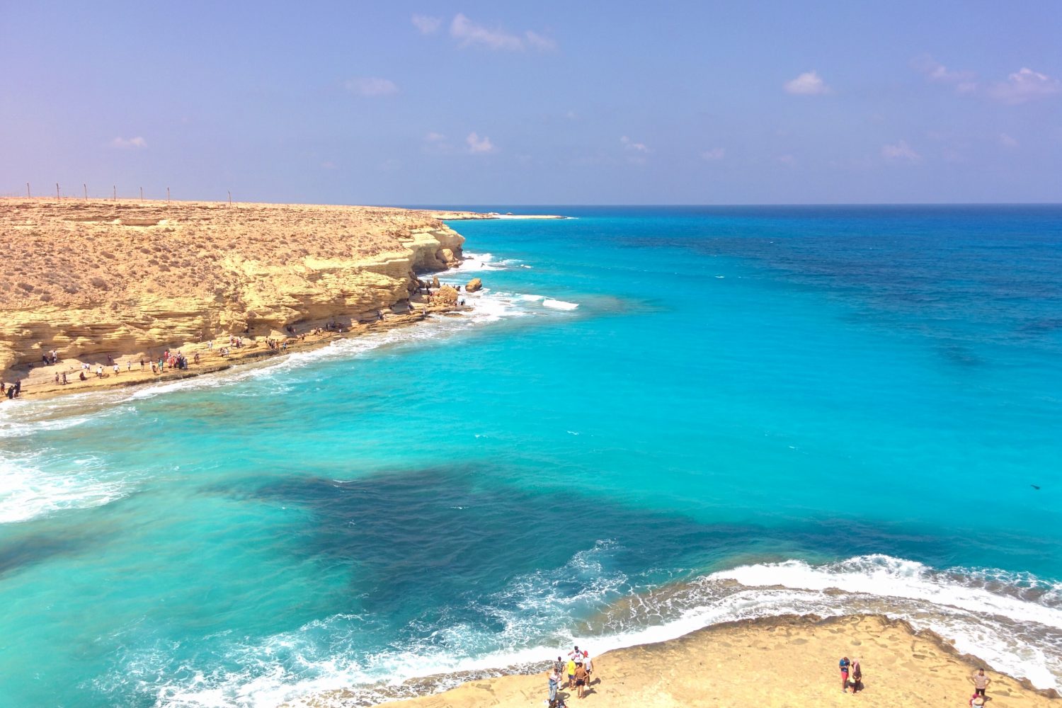 Panoramic view from the cliffs and beach of Agiba rock in Marsa Matrouh, Egypt